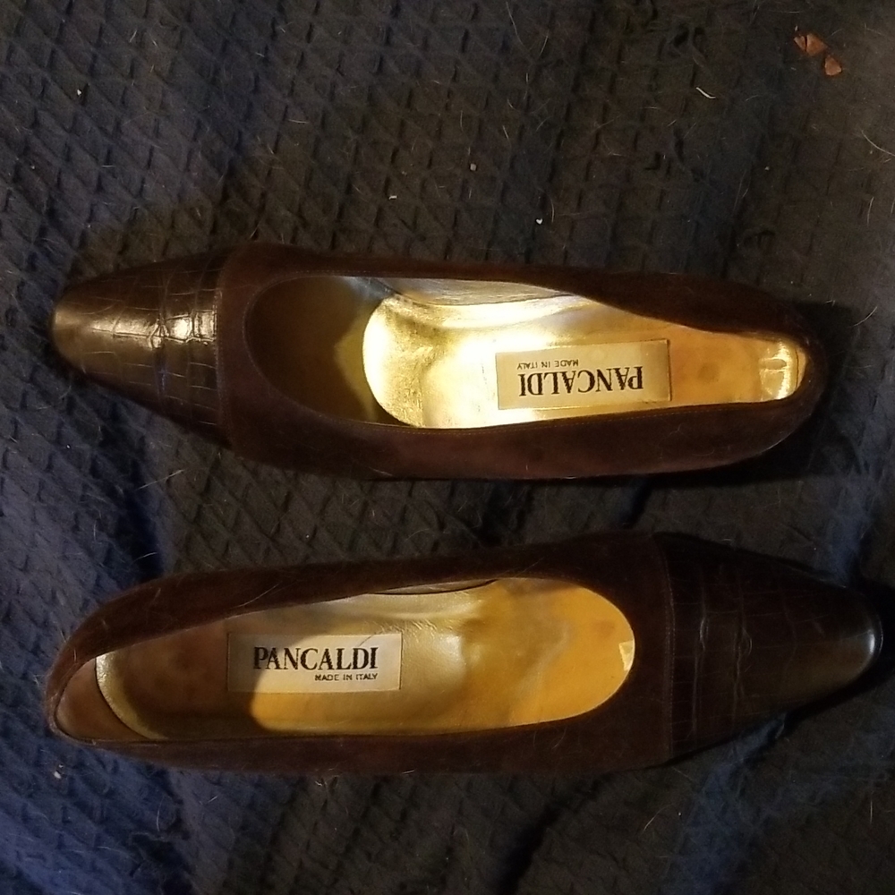 Women's shoes, brown leather and suede. Size 10b, 1" heel, Pancaldi, Italy